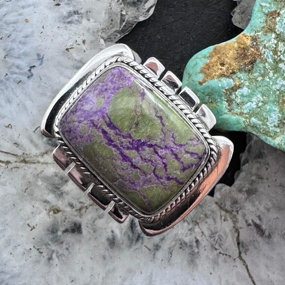Jewelry - Sterling Silver Southwestern Style Stichtite Bar Ring Size 8.75 For Women